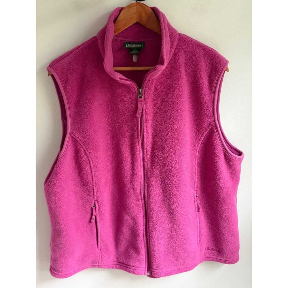 LL Bean Womens 2X‎ Fleece Vest Magenta Pink Full Zip Sleeveless Jacket 0ALB1